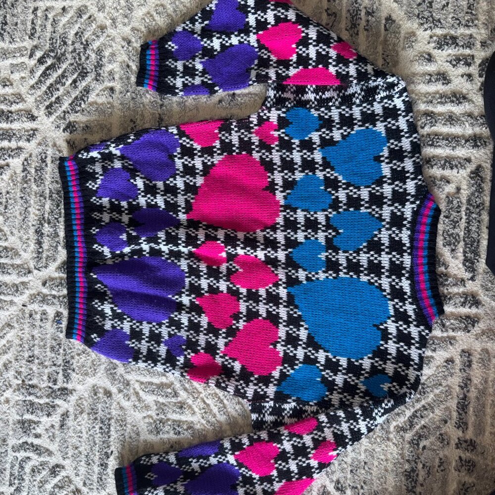 80s Bright Heart Pullover Chunky Knit Sweater Vintage Large - Picture 12 of 12